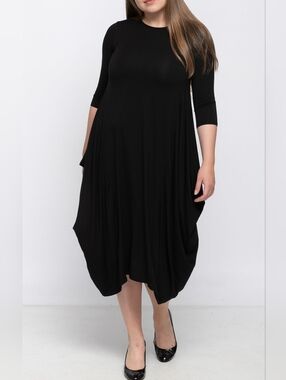 IC Collection Josie Dress Large Black Asymmetrical Lagenlook Pockets Boho